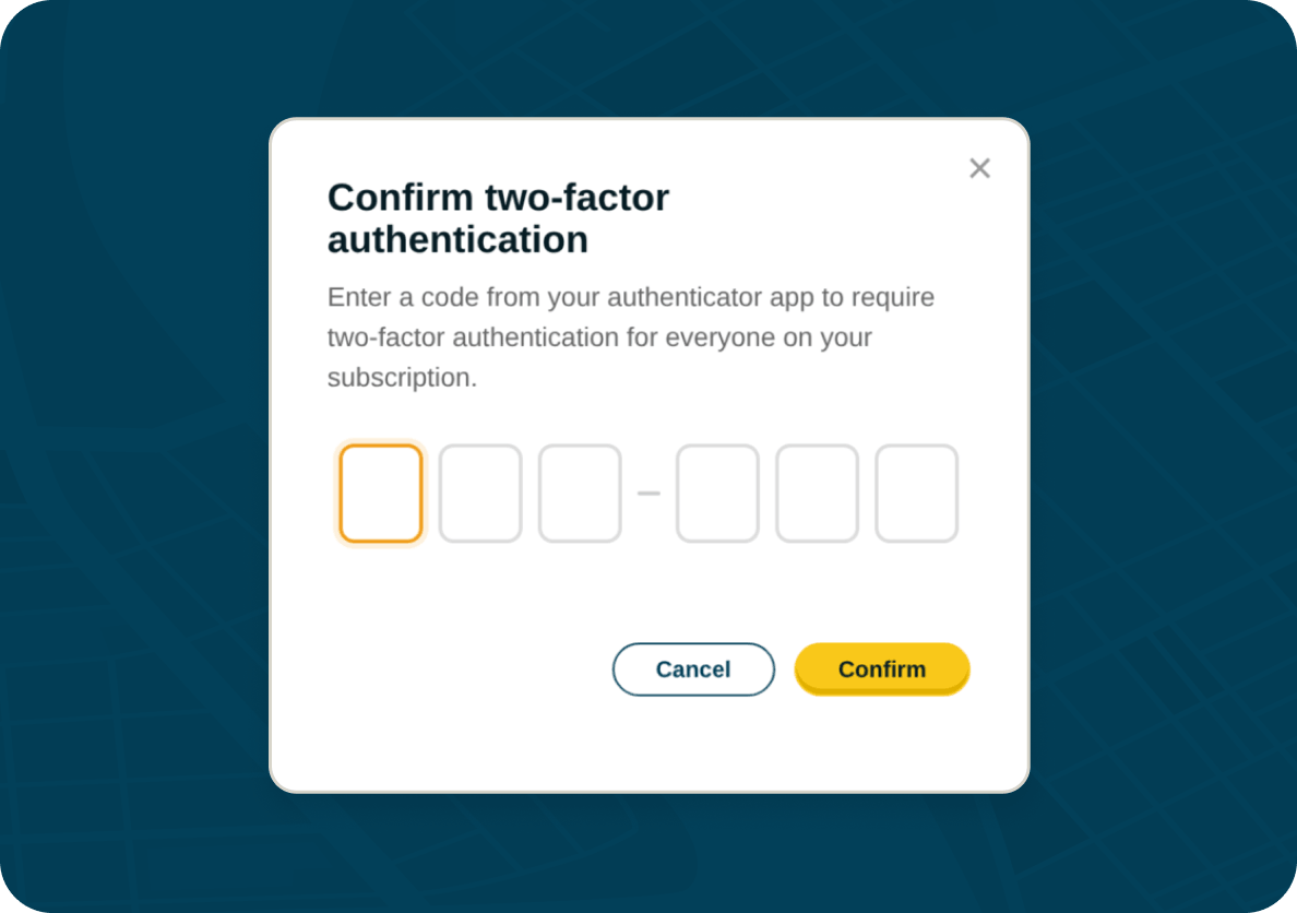 Confirming a two-factor code to require it for the whole subscription