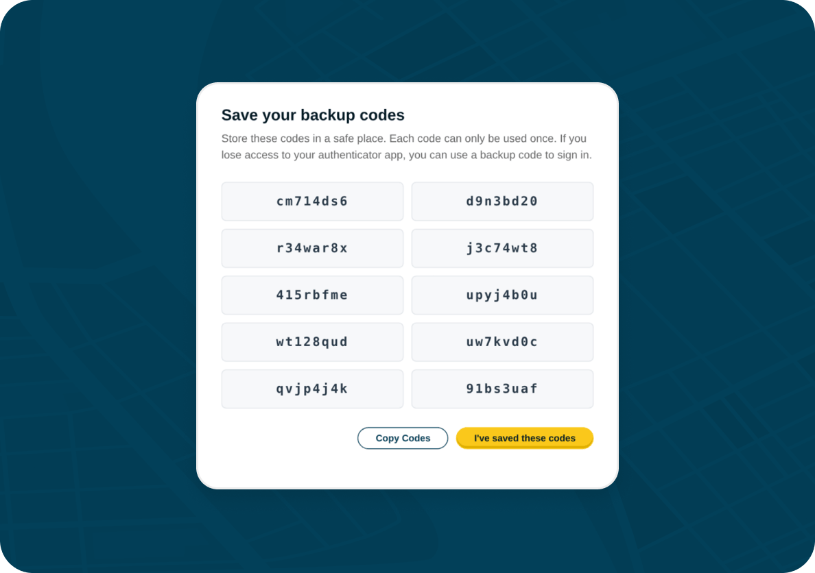 Two-factor authentication backup codes